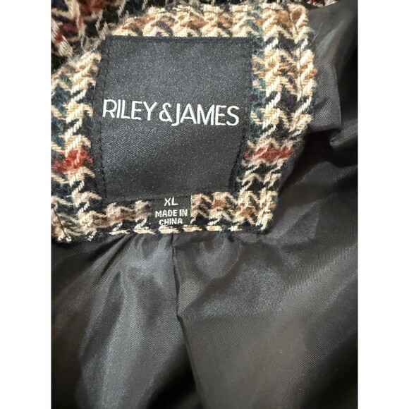 Riley & James Houndstooth Plaid Double Breasted Belted Coat Jacket Tan XL - Picture 9 of 11
